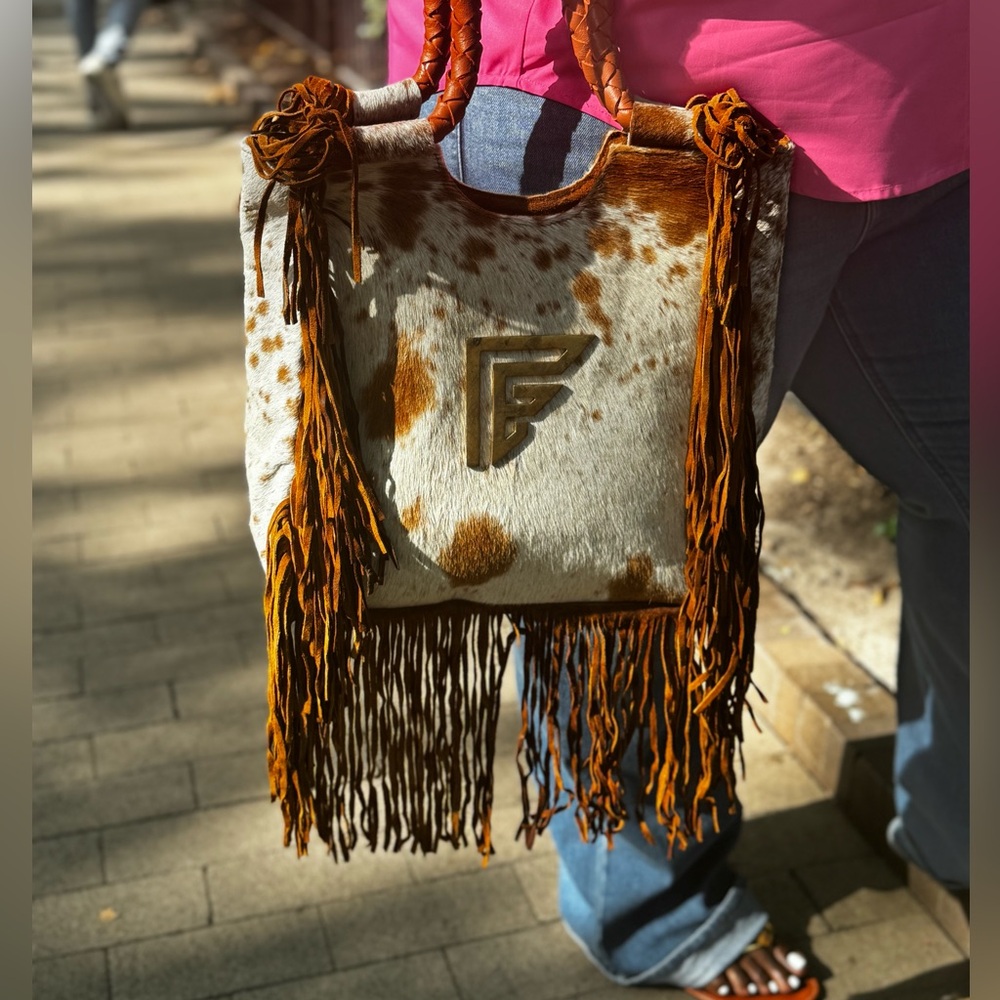 Frill Collection handmade organic cowhide shoulder bag with leather handles